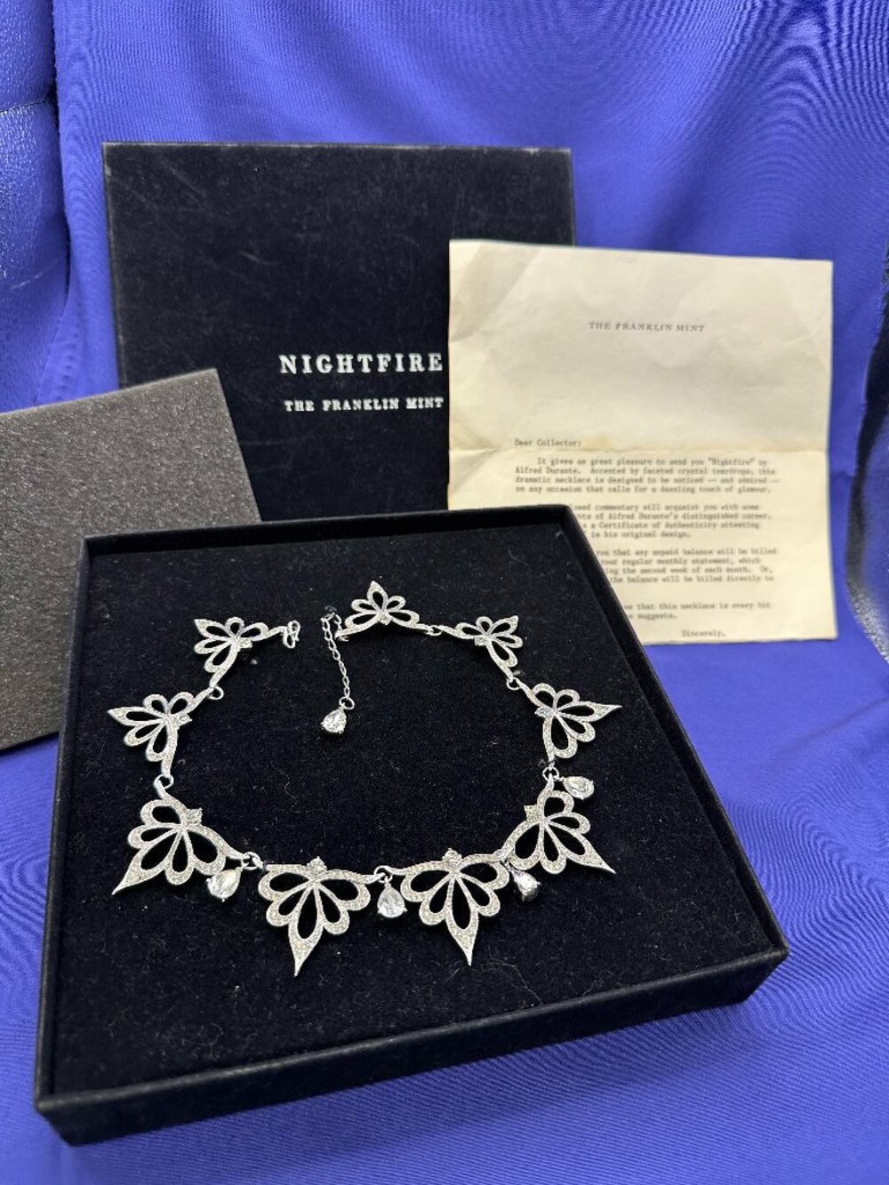 VTG Franklin Mint “Nightfire” Necklace by Alfred Durante. Original Box